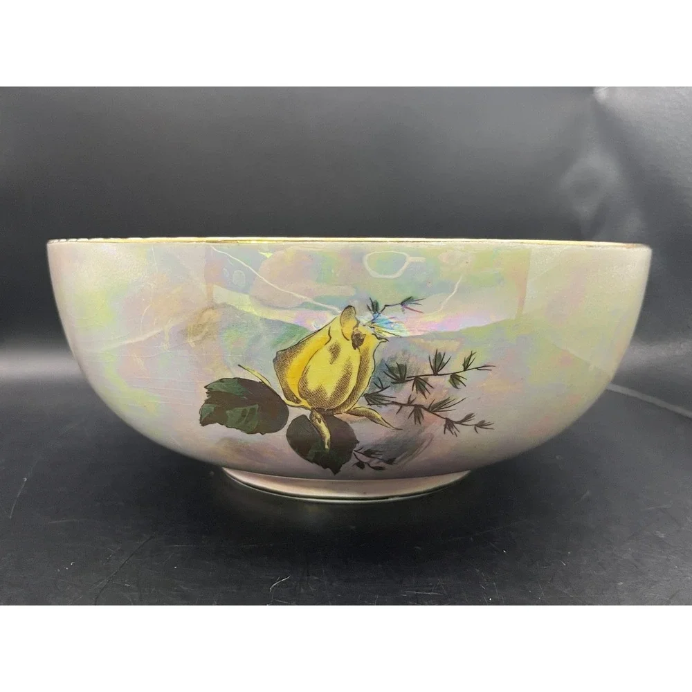 Vtg Royal Winton Grimwades Bowl Yellow‎ Rose Iridescent Lustreware 8.5